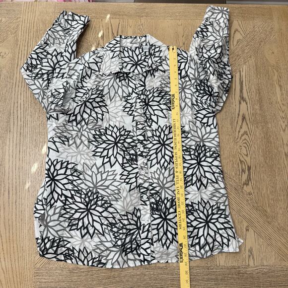 Linen Button Down‎ Shirt White Black Floral 1X - Picture 4 of 8